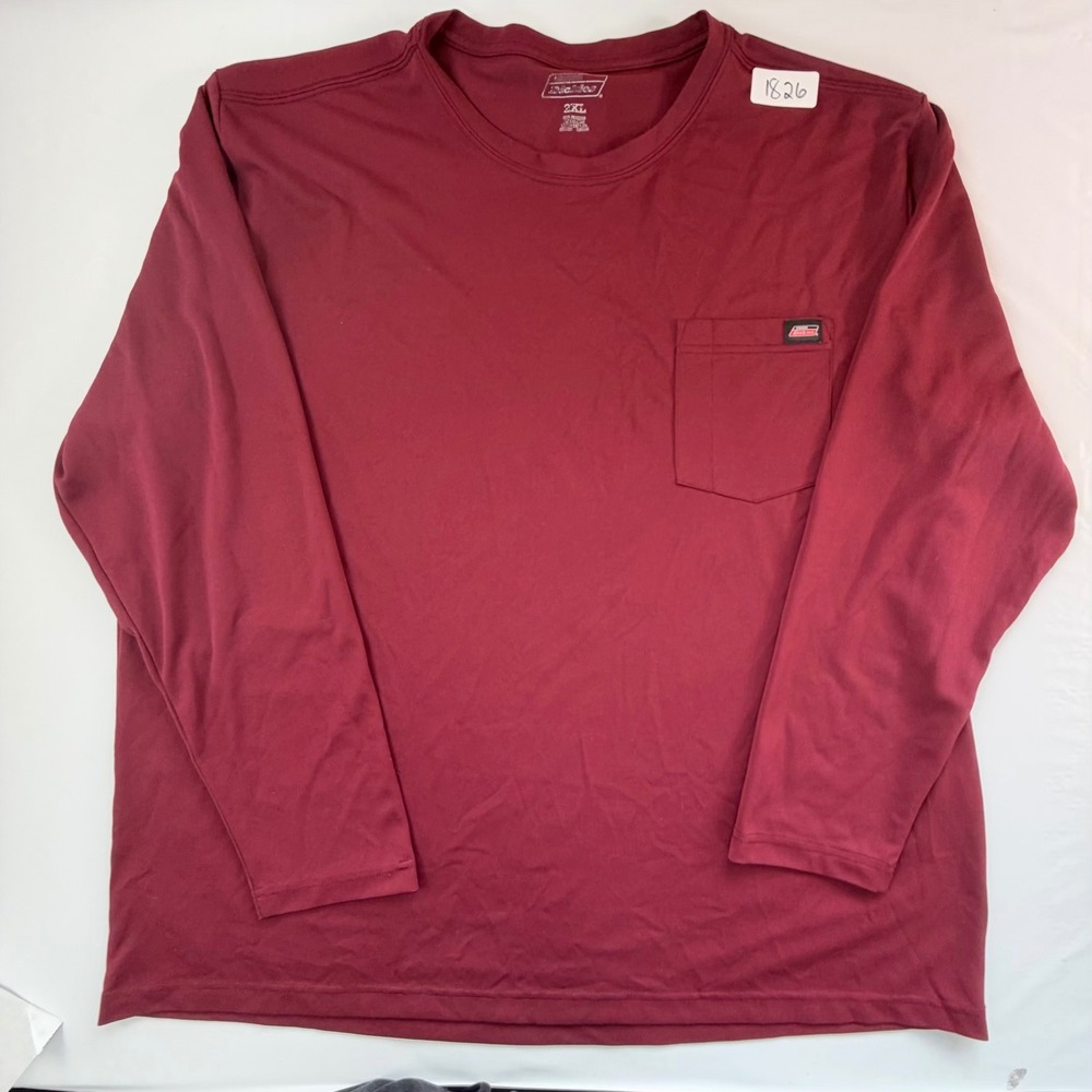 Dickies Pocket T-Shirt Mens 2XL Burgundy Long Sleeve Performance Workwear Tee